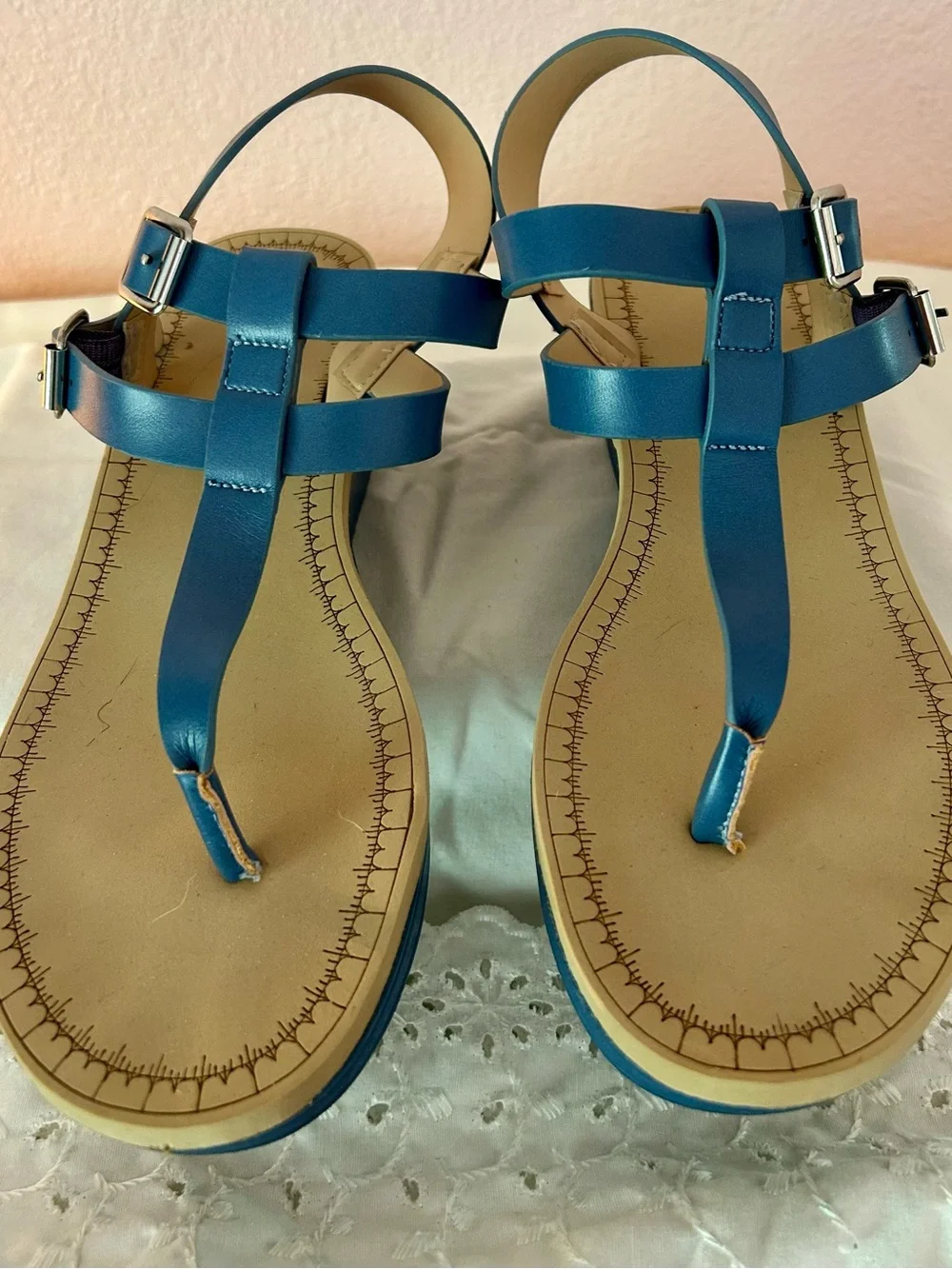 Journee, blue wedge sandals